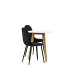Leonora Jídelní stůl φ65 - Oaklook / Bílá MDF + Polar Jídelní židle - Černé nohy / Black Velvet _2