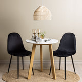 Leonora Jídelní stůl φ65 - Oaklook / Bílá MDF + Polar Jídelní židle - Černé nohy / Black Velvet _2