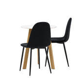 Leonora Jídelní stůl φ65 - Oaklook / Bílá MDF + Polar Jídelní židle - Černé nohy / Black Velvet _2