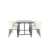 Jídelní stůl Astrid 200*75 - Matná černá / Matná černá MDF s dýhou + Jídelní židle Edina - Černá / Bílá Boucle _6