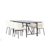 Jídelní stůl Astrid 200*75 - Matná černá / Matná černá MDF s dýhou + Jídelní židle Edina - Černá / Bílá Boucle _6