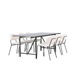 Jídelní stůl Astrid 200*75 - Matná černá / Matná černá MDF s dýhou +Chico Jídelní židle - Černá / Bílá Boucle _6