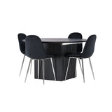 Jídelní stůl Matilda φ130 - Černá / Černá MDF s dýhou + Jídelní židle Polar - Black Velvet / Chrome _4