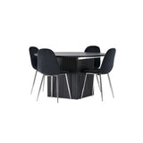 Jídelní stůl Matilda φ130 - Černá / Černá MDF s dýhou + Jídelní židle Polar - Black Velvet / Chrome _4