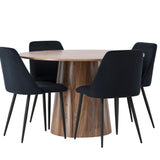 Lanzo jídelní stůl φ120 - přírodní / přírodní MDF + noční jídelní židle - černá / černý samet _4