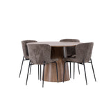 Lanzo jídelní stůl φ120 - přírodní / přírodní MDF + jídelní židle Modesto - šedá / kouřová černá Boucle _4
