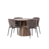 Lanzo jídelní stůl φ120 - přírodní / přírodní MDF + jídelní židle Modesto - šedá / kouřová černá Boucle _4