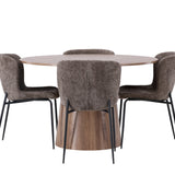 Lanzo jídelní stůl φ120 - přírodní / přírodní MDF + jídelní židle Modesto - šedá / kouřová černá Boucle _4