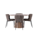 Lanzo jídelní stůl φ120 - přírodní / přírodní MDF + jídelní židle Modesto - šedá / kouřová černá Boucle _4