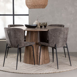 Lanzo jídelní stůl φ120 - přírodní / přírodní MDF + jídelní židle Modesto - šedá / kouřová černá Boucle _4