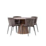 Lanzo jídelní stůl φ120 - přírodní / přírodní MDF + jídelní židle Modesto - šedá / kouřová černá Boucle _4