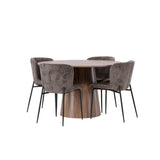 Lanzo jídelní stůl φ120 - přírodní / přírodní MDF + jídelní židle Modesto - šedá / kouřová černá Boucle _4