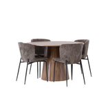 Lanzo jídelní stůl φ120 - přírodní / přírodní MDF + jídelní židle Modesto - šedá / kouřová černá Boucle _4