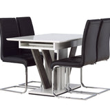 Jídelní stůl Disa 120/160*80 - Bílá / Šedá MDF + Jídelní židle Tempo - Pochromovaná noha / Černá PU _4