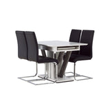 Jídelní stůl Disa 120/160*80 - Bílá / Šedá MDF + Jídelní židle Tempo - Pochromovaná noha / Černá PU _4