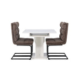 Jídelní stůl Pluto 120/160*90- Bílá / Sklo MDF + Jídelní židle Zizo - Černá / Hnědá Tkanina z mikrovlákna _4