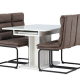 Jídelní stůl Pluto 120/160*90- Bílá / Sklo MDF + Jídelní židle Zizo - Černá / Hnědá Tkanina z mikrovlákna _4