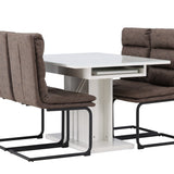 Jídelní stůl Pluto 120/160*90- Bílá / Sklo MDF + Jídelní židle Zizo - Černá / Hnědá Tkanina z mikrovlákna _4