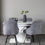 Jídelní stůl Pluto 120/160*90- Bílá / Sklo MDF + Jídelní židle Rosie - Černá / Tmavě šedá látka _4