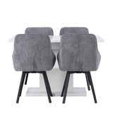 Jídelní stůl Pluto 120/160*90- Bílá / Sklo MDF + Jídelní židle Rosie - Černá / Tmavě šedá látka _4