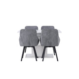 Jídelní stůl Pluto 120/160*90- Bílá / Sklo MDF + Jídelní židle Rosie - Černá / Tmavě šedá látka _4