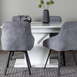 Jídelní stůl Pluto 120/160*90- Bílá / Sklo MDF + Jídelní židle Rosie - Černá / Tmavě šedá látka _4