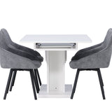 Jídelní stůl Pluto 120/160*90- Bílá / Sklo MDF + Jídelní židle Rosie - Černá / Tmavě šedá látka _4