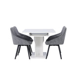 Jídelní stůl Pluto 120/160*90- Bílá / Sklo MDF + Jídelní židle Rosie - Černá / Tmavě šedá látka _4