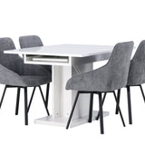 Jídelní stůl Pluto 120/160*90- Bílá / Sklo MDF + Jídelní židle Rosie - Černá / Tmavě šedá látka _4