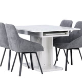 Jídelní stůl Pluto 120/160*90- Bílá / Sklo MDF + Jídelní židle Rosie - Černá / Tmavě šedá látka _4