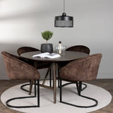 Jídelní stůl Kaseidon - kulatý - kaučukové dřevo / tmavě hnědá MDF + večerní jídelní židle - matná hnědá / hnědá látka _4