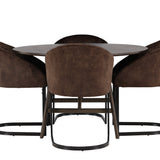 Jídelní stůl Kaseidon - kulatý - kaučukové dřevo / tmavě hnědá MDF + večerní jídelní židle - matná hnědá / hnědá látka _4