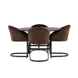 Jídelní stůl Kaseidon - kulatý - kaučukové dřevo / tmavě hnědá MDF + večerní jídelní židle - matná hnědá / hnědá látka _4