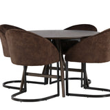 Jídelní stůl Kaseidon - kulatý - kaučukové dřevo / tmavě hnědá MDF + večerní jídelní židle - matná hnědá / hnědá látka _4