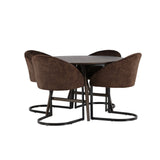 Jídelní stůl Kaseidon - kulatý - kaučukové dřevo / tmavě hnědá MDF + večerní jídelní židle - matná hnědá / hnědá látka _4