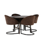 Jídelní stůl Kaseidon - kulatý - kaučukové dřevo / tmavě hnědá MDF + večerní jídelní židle - matná hnědá / hnědá látka _4