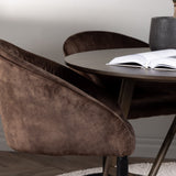 Jídelní stůl Kaseidon - kulatý - kaučukové dřevo / tmavě hnědá MDF + večerní jídelní židle - matná hnědá / hnědá látka _4