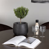 Jídelní stůl Kaseidon - kulatý - kaučukové dřevo / tmavě hnědá MDF + večerní jídelní židle - matná hnědá / hnědá látka _4