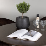 Jídelní stůl Kaseidon - kulatý - kaučukové dřevo / tmavě hnědá MDF + večerní jídelní židle - matná hnědá / hnědá látka _4