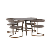 Jídelní stůl Kaseidon - kulatý - kaučukové dřevo / tmavě hnědá MDF + ranní jídelní židle - černá / černá Boucle _4