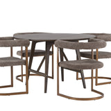 Jídelní stůl Kaseidon - kulatý - kaučukové dřevo / tmavě hnědá MDF + ranní jídelní židle - černá / černá Boucle _4