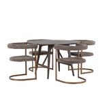 Jídelní stůl Kaseidon - kulatý - kaučukové dřevo / tmavě hnědá MDF + ranní jídelní židle - černá / černá Boucle _4