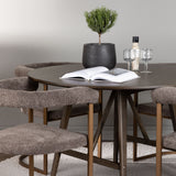 Jídelní stůl Kaseidon - kulatý - kaučukové dřevo / tmavě hnědá MDF + ranní jídelní židle - černá / černá Boucle _4