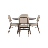 Jídelní stůl Kaseidon - kulatý - kaučukové dřevo / tmavě hnědá MDF + Jídelní židle Seda - matná hnědá / béžová látka _4