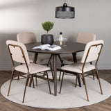 Jídelní stůl Kaseidon - kulatý - kaučukové dřevo / tmavě hnědá MDF + Jídelní židle Seda - matná hnědá / béžová látka _4