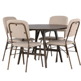 Jídelní stůl Kaseidon - kulatý - kaučukové dřevo / tmavě hnědá MDF + Jídelní židle Seda - matná hnědá / béžová látka _4