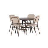 Jídelní stůl Kaseidon - kulatý - kaučukové dřevo / tmavě hnědá MDF + Jídelní židle Seda - matná hnědá / béžová látka _4