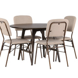 Jídelní stůl Kaseidon - kulatý - kaučukové dřevo / tmavě hnědá MDF + Jídelní židle Seda - matná hnědá / béžová látka _4