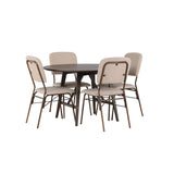 Jídelní stůl Kaseidon - kulatý - kaučukové dřevo / tmavě hnědá MDF + Jídelní židle Seda - matná hnědá / béžová látka _4