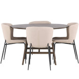 Jídelní stůl Kaseidon - kulatý - Gumové dřevo / Tmavě hnědá MDF + Jídelní židle Modesto - Béžová / Béžová Boucle _4